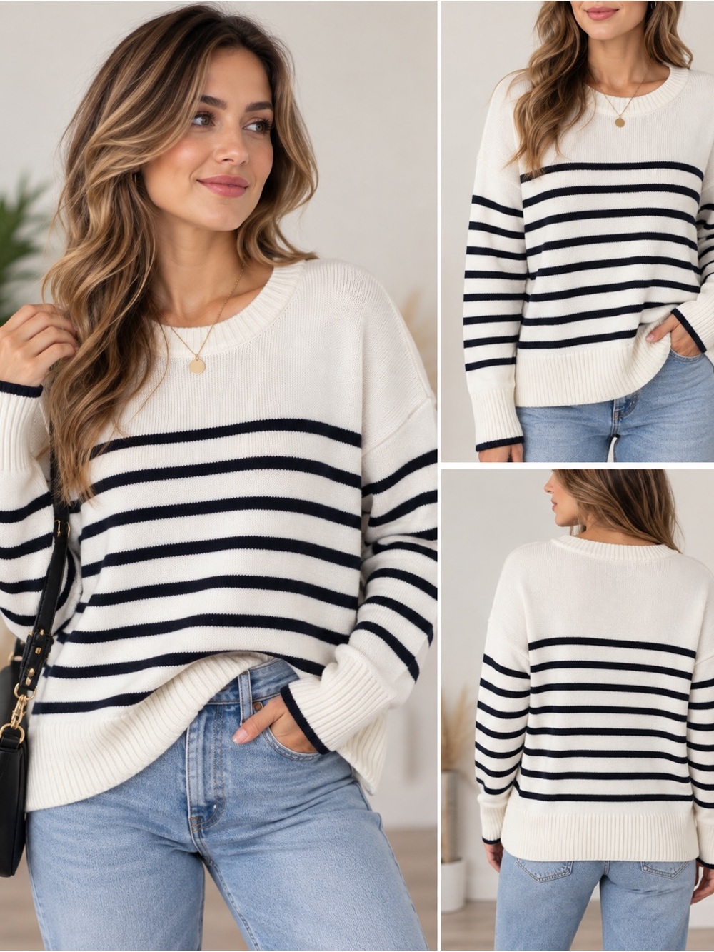 Philosophy Cream Black Striped Sweater Size L